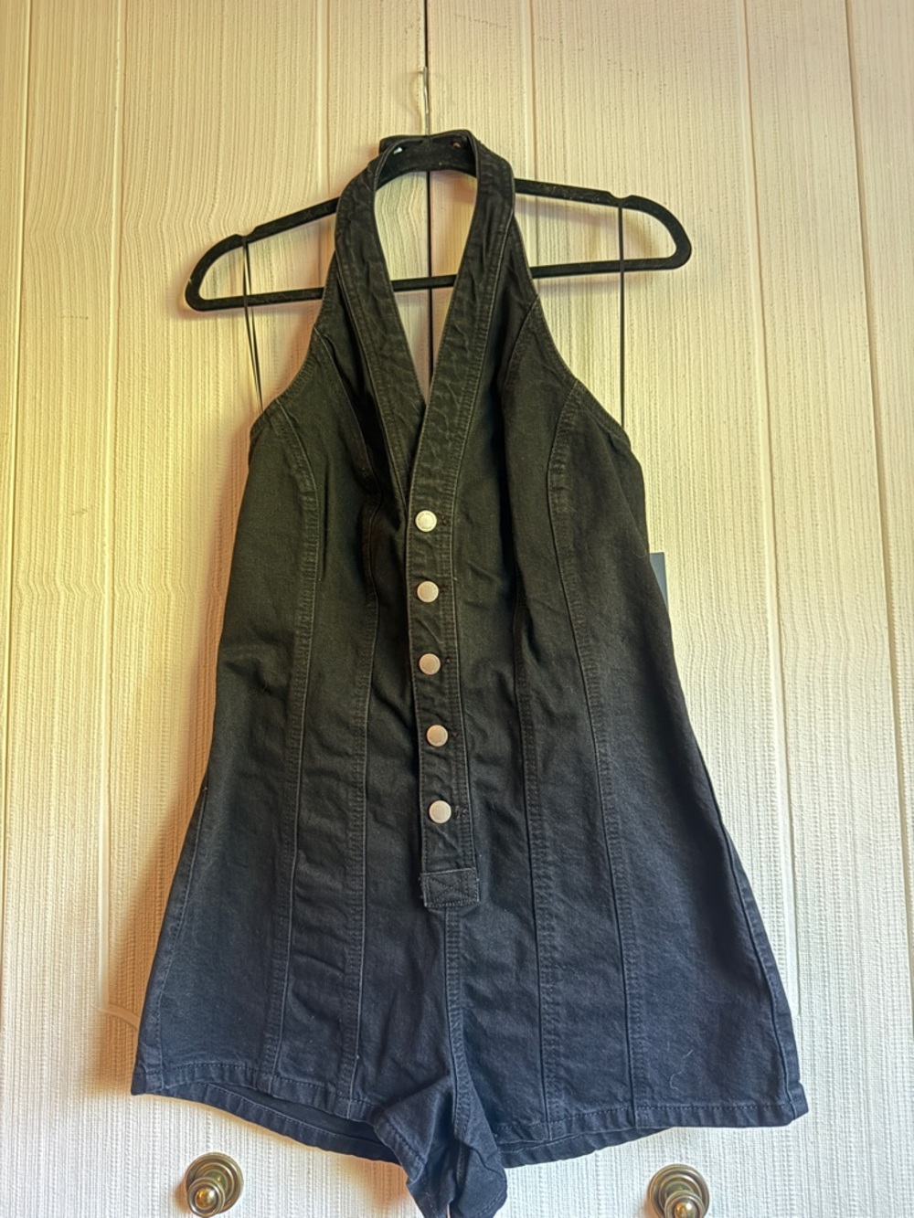 Universal Threads Target Halter Button-Front Denim Romper - Picture 2 of 6